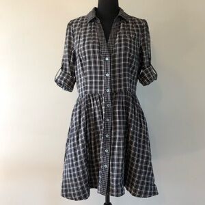 Women’s Moulinette Soeurs Black & White Plaid Long Sleeve Collared Dress size 10